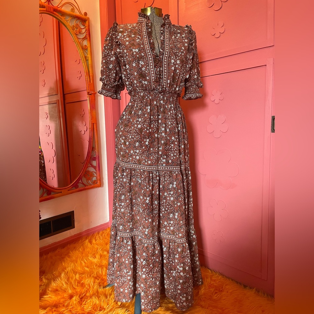 Brown Floral Boho Maxi Dress